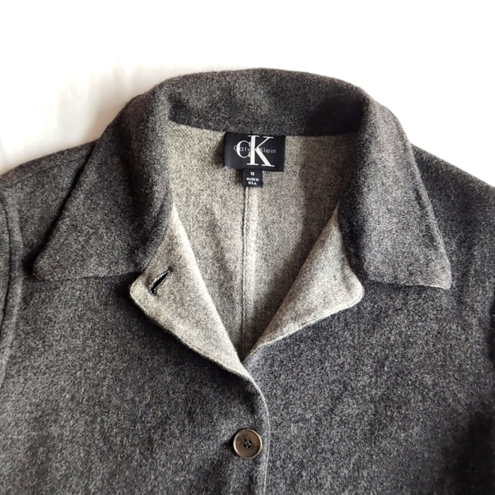 Vintage Women's Calvin Klein USA Made Gray Wool Button Down Jacket size 12 EUC